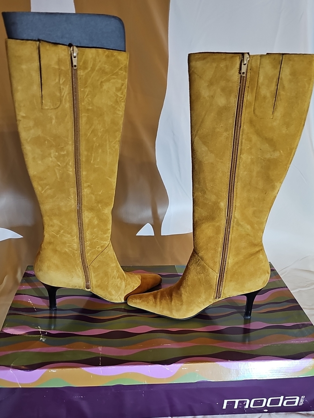 Moda Mustard Suede Knee Boots with Side Zipper